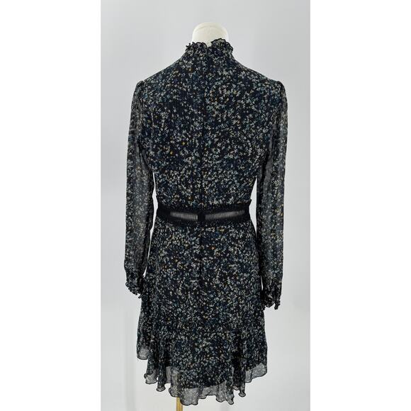 Donna Morgan Black Star Long Sleeve Ruffle Dress Knee Length Small 6 Cottagecore - Picture 3 of 13